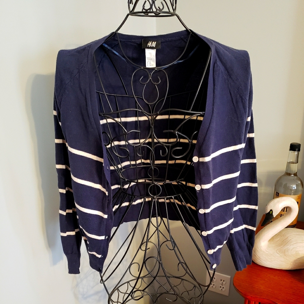 Navy & white striped cardigan